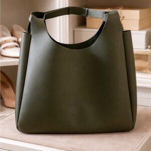 Olive Green Structured Tote Bag - Women's Shoulder Handbag